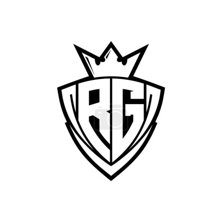 RG Bold letter logo with sharp triangle shield shape with crown inside white outline on white background template design