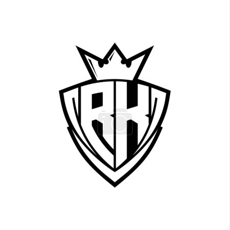 Foto de Logotipo de letra en negrita RK con forma de escudo triangular afilado con corona dentro del contorno blanco en el diseño de la plantilla de fondo blanco - Imagen libre de derechos