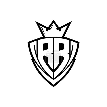 RR Bold letter logo with sharp triangle shield shape with crown inside white outline on white background template design