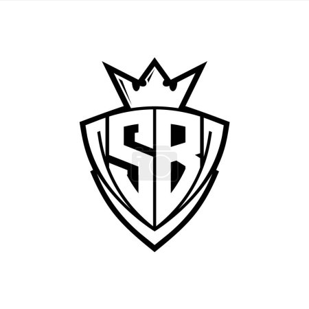 Logotipo de letra audaz SB con forma de escudo triangular afilado con corona dentro del contorno blanco en el diseño de la plantilla de fondo blanco