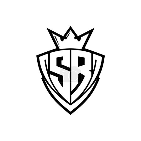 Foto de Logo letra negrita SR con forma de escudo triangular afilado con corona dentro del contorno blanco en el diseño de la plantilla de fondo blanco - Imagen libre de derechos