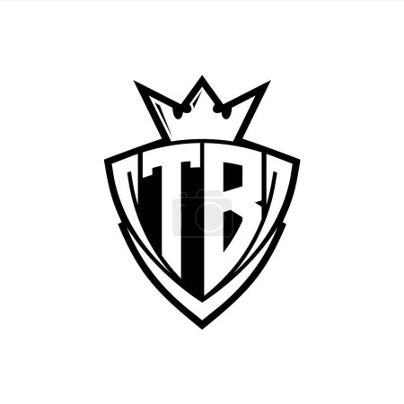 TB Bold Letter Logo mit scharfem Dreieck Schildform mit Krone innen weißen Umriss auf weißem Hintergrund Vorlage Design