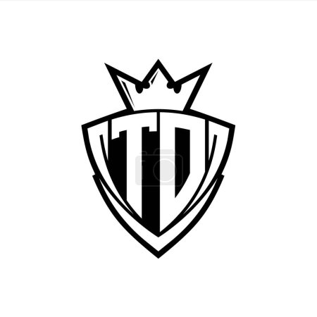 TD Bold Letter Logo mit scharfem Dreieck Schildform mit Krone innen weißen Umriss auf weißem Hintergrund Vorlage Design