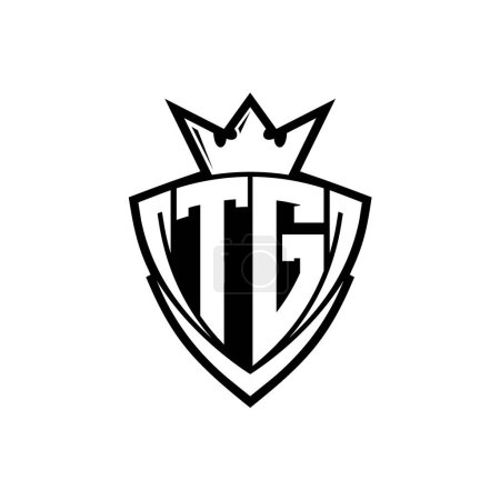 TG Logo lettre audacieuse avec forme de bouclier triangle pointu avec couronne à l'intérieur contour blanc sur fond blanc modèle de conception