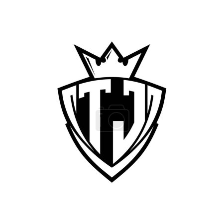 TJ Bold Letter Logo mit scharfem Dreieck Schildform mit Krone innen weißen Umriss auf weißem Hintergrund Vorlage Design