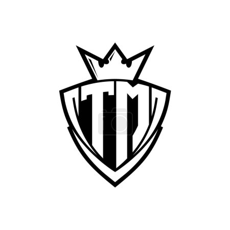Foto de Logo de letra negrita TM con forma de escudo de triángulo afilado con corona dentro del contorno blanco en el diseño de la plantilla de fondo blanco - Imagen libre de derechos