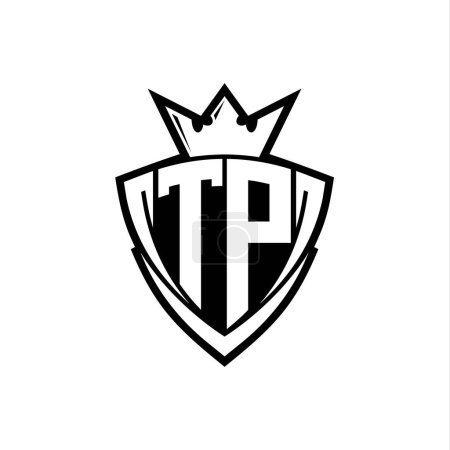 TP Fettes Buchstaben-Logo mit scharfem Dreieck Schildform mit Krone innen weiße Umrandung auf weißem Hintergrund Vorlage Design