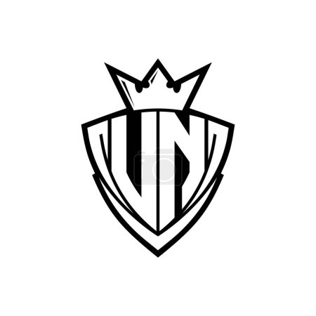 Foto de Logotipo de letra audaz de ONU con forma de escudo de triángulo afilado con corona dentro del contorno blanco en el diseño de la plantilla de fondo blanco - Imagen libre de derechos