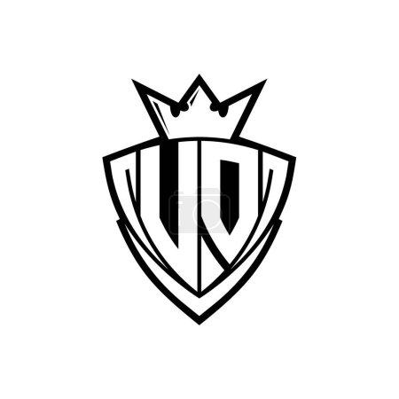 UO Bold Letter Logo mit scharfem Dreieck Schildform mit Krone innen weißen Umriss auf weißem Hintergrund Vorlage Design