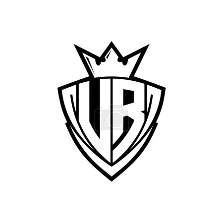 Logotipo de letra audaz de UR con forma de escudo triangular afilado con corona dentro del contorno blanco en el diseño de la plantilla de fondo blanco