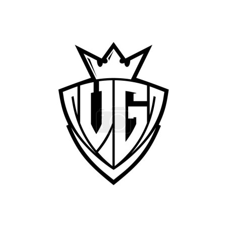 logo lettre audacieuse VG avec forme de bouclier triangle pointu avec couronne à l'intérieur contour blanc sur fond blanc modèle de conception