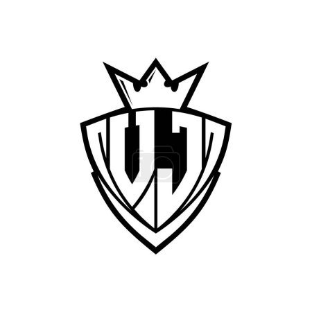 Foto de Logotipo de letra VJ Bold con forma de escudo triangular afilado con corona dentro del contorno blanco en el diseño de la plantilla de fondo blanco - Imagen libre de derechos