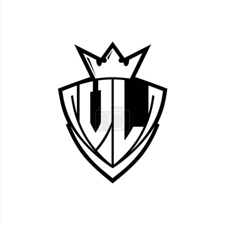 VL Fettes Buchstaben-Logo mit scharfem Dreieck Schildform mit Krone innen weißer Umriss auf weißem Hintergrund Vorlage Design
