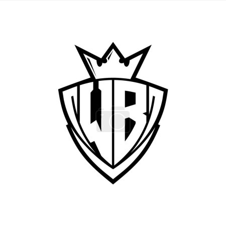 WB Bold letter logo with sharp triangle shield shape with crown inside white outline on white background template design