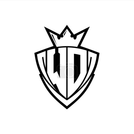 WD Logo lettre audacieuse avec forme de bouclier triangle pointu avec couronne à l'intérieur contour blanc sur fond blanc modèle de conception