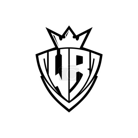WR Fettes Buchstaben-Logo mit scharfem Dreieck Schildform mit Krone innen weißen Umriss auf weißem Hintergrund Vorlage Design