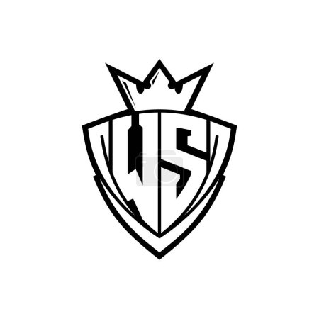 Foto de WS Logo de letra audaz con forma de escudo triangular afilado con corona dentro del contorno blanco en el diseño de la plantilla de fondo blanco - Imagen libre de derechos