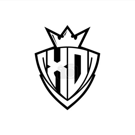 XD Fettes Buchstaben-Logo mit scharfem Dreieck Schildform mit Krone innen weißen Umriss auf weißem Hintergrund Vorlage Design