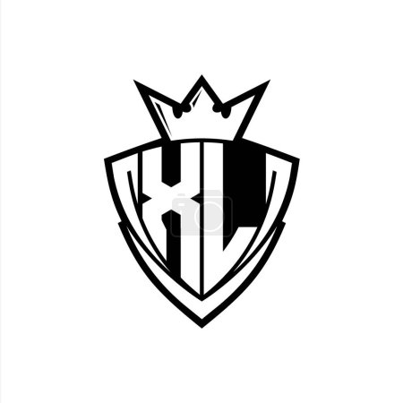 Foto de Logo de letra en negrita XL con forma de escudo triangular afilado con corona dentro del contorno blanco en el diseño de la plantilla de fondo blanco - Imagen libre de derechos
