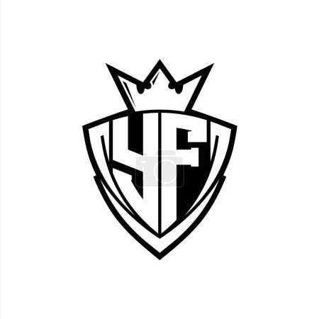 YF Fettes Buchstabenlogo mit scharfem Dreieck Schildform mit Krone innen weißer Umriss auf weißem Hintergrund Vorlage Design