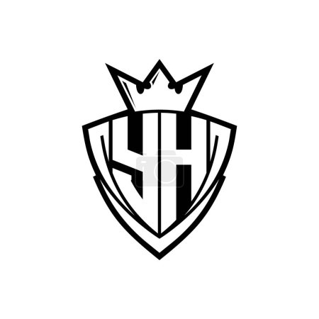 YH Logo lettre audacieuse avec forme de bouclier triangle pointu avec couronne à l'intérieur contour blanc sur fond blanc modèle de conception