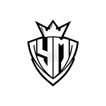 YM logo lettre audacieuse avec forme de bouclier triangle pointu avec couronne à l'intérieur contour blanc sur fond blanc modèle de conception