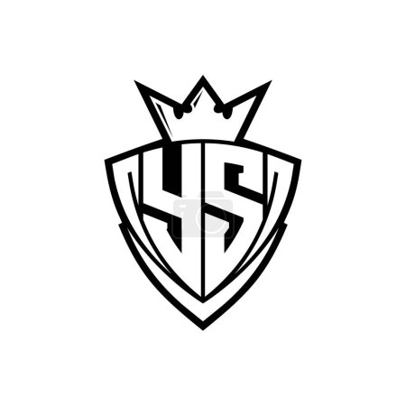 YS Fettes Buchstaben-Logo mit scharfem Dreieck Schildform mit Krone innen weißer Umriss auf weißem Hintergrund Vorlage Design