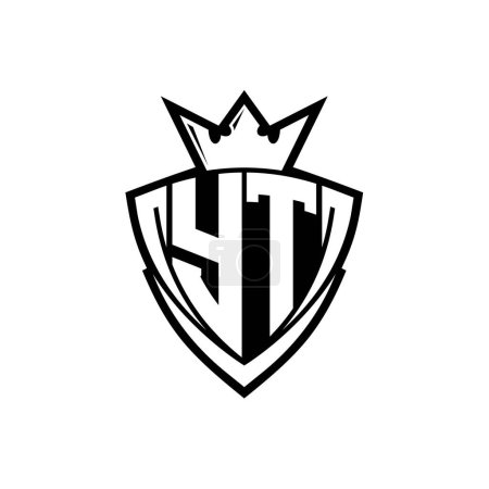 YT Fettes Buchstaben-Logo mit scharfem Dreieck Schildform mit Krone innen weißen Umriss auf weißem Hintergrund Vorlage Design