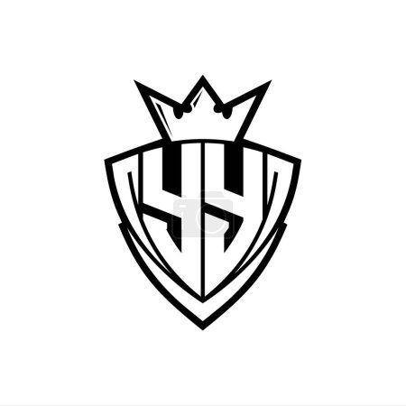 Foto de Logotipo de letra YY Bold con forma de escudo triangular afilado con corona dentro del contorno blanco en el diseño de la plantilla de fondo blanco - Imagen libre de derechos