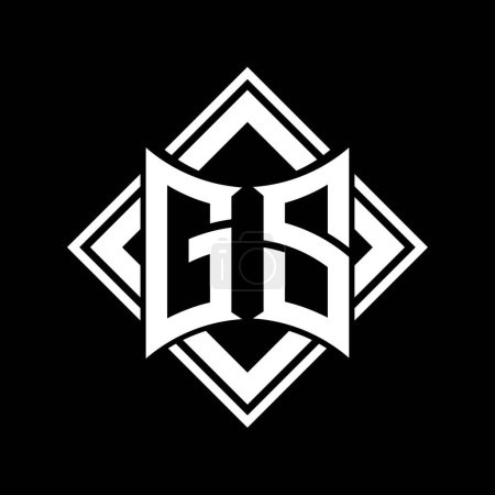 Logo GS Letter con forma de escudo abstracto con contorno blanco cuadrado sobre diseño de plantilla de fondo negro