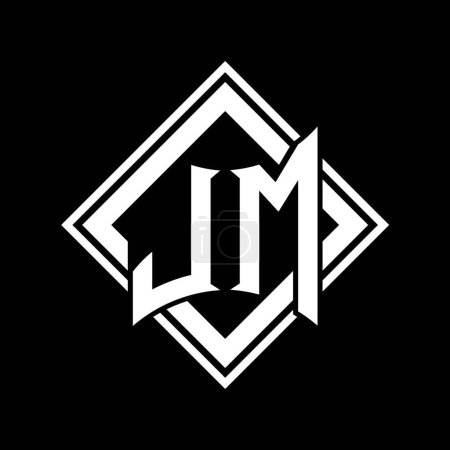 JM Lettre logo avec forme abstraite de bouclier avec contour blanc carré sur fond noir modèle de conception