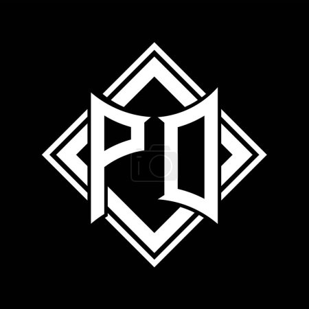 PD Letter Logo mit abstrakter Schildform mit quadratischer weißer Umrandung auf schwarzem Hintergrund