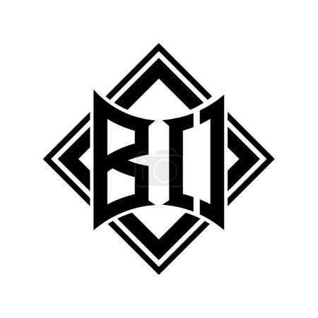 BO Letter Logo mit abstrakter Schildform mit quadratischer schwarzer Umrandung auf weißem Hintergrund