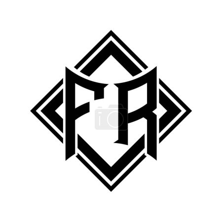 FR Letter Logo mit abstrakter Schildform mit quadratischer schwarzer Umrandung auf weißem Hintergrund Vorlage-Design