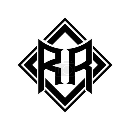 RR Letter Logo mit abstrakter Schildform mit quadratischer schwarzer Umrandung auf weißem Hintergrund Vorlage Design