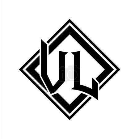 VL Lettre logo avec forme abstraite de bouclier avec contour carré noir sur fond blanc modèle de conception