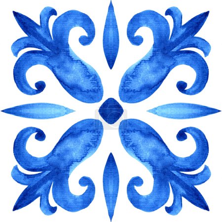 Téléchargez les photos : Carrelage azulejo portugais. Bleu et blanc magnifique motif sans couture. Aquarelle peinte à la main. Pour scrapbooking cas de papier peint pour smartphones web fond imprimer surface oreillers texture serviettes linge - en image libre de droit