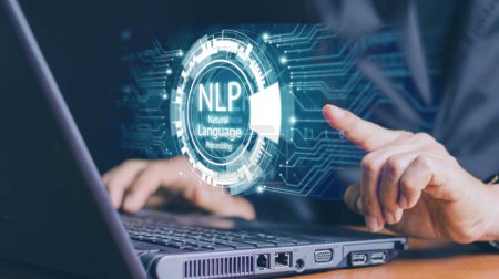 NLP traitement du langage naturel concept de technologie informatique cognitive sur écran virtuel.