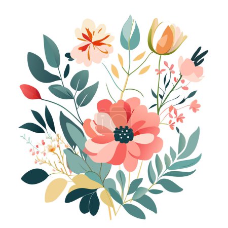 Téléchargez les photos : Arrangements aquarelle avec petite fleur. Illustration botanique style minimal - en image libre de droit