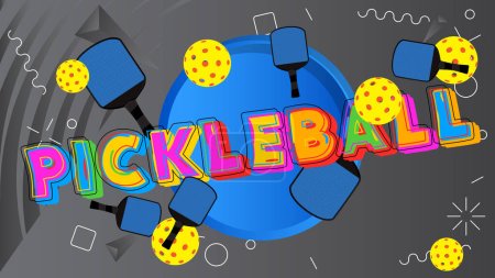 Illustration for Pickleball. Word written with Children's font in cartoon style. - Royalty Free Image