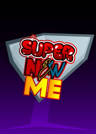Ilustración de Escudo de armas de superhéroes mostrando el icono de Super New Me. Colorido cómic estilo vector ilustración. - Imagen libre de derechos