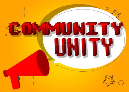 Illustration for Community Unity text with cartoon Megaphone. Vector Announcement illustration. - Royalty Free Image