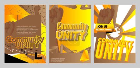 Illustration for Deluxe Community Unity Background vector illustration with clenched, raised fist. Abstract event poster template for website, banner, book cover, presentation. - Royalty Free Image