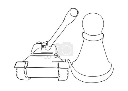 Illustration for One continuous line of Chess Pawn with Armored Tank. Thin Line Illustration vector concept. Contour Drawing Creative ideas. - Royalty Free Image