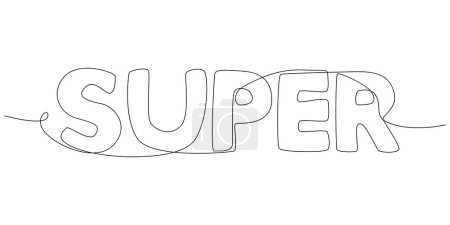Illustration for One continuous line of Super word. Thin Line Illustration vector concept. Contour Drawing Creative ideas. - Royalty Free Image