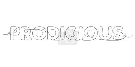 Illustration for One continuous line of Prodigious word. Thin Line Illustration vector concept. Contour Drawing Creative ideas. - Royalty Free Image