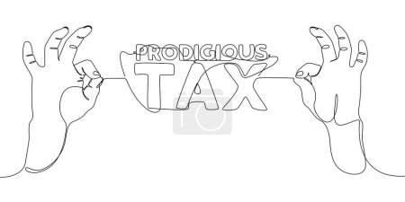 Téléchargez les illustrations : Une ligne de main continue avec Prodigious Tax mot. Thin Line Illustration concept vectoriel. Contour Dessin Idées créatives. - en licence libre de droit
