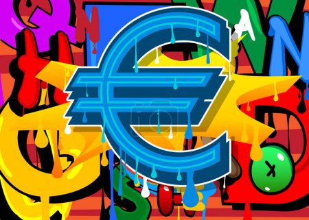 Téléchargez les illustrations : Graffiti Euro Sign. Art moderne abstrait de rue de l'Union européenne Symbole de devise exécuté dans le style de peinture urbaine. - en licence libre de droit
