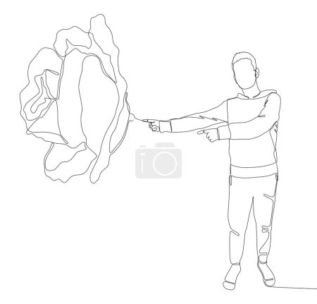 Illustration for One continuous line of Man pointing with finger at rose. Thin Line Illustration vector concept. Contour Drawing Creative ideas. - Royalty Free Image