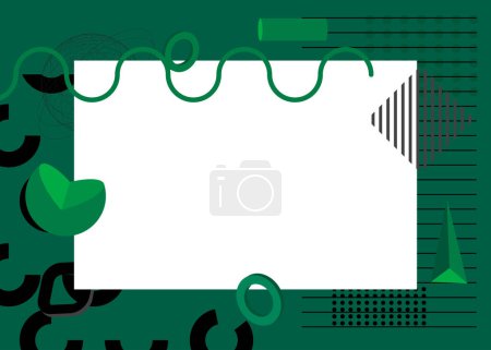 Black and green geometrical graphic retro theme background with place for text. Minimal geometric elements frame. Vintage abstract shapes vector illustration for advertising.